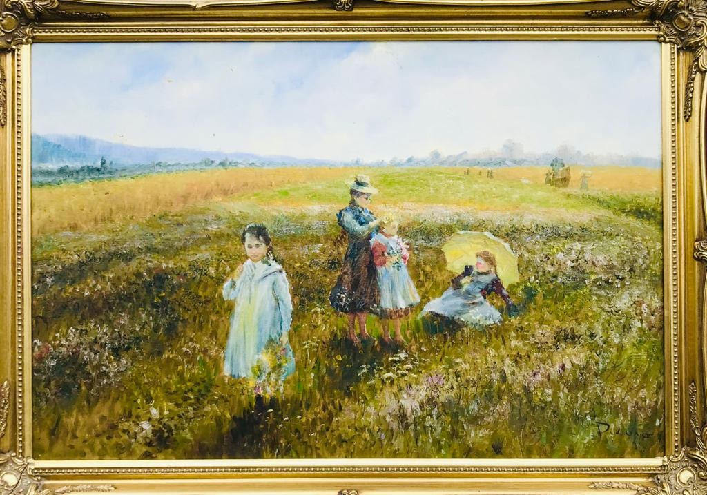 D LONG(?), 'IN THE SUMMER MEADOW', OIL ON CANVAS, PLEASING FURNISHING PICTURE IN GILDED FRAME,