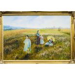 D LONG(?), 'IN THE SUMMER MEADOW', OIL ON CANVAS, PLEASING FURNISHING PICTURE IN GILDED FRAME,