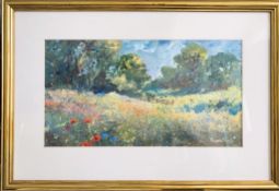 CONTEMPORARY PAINTING N OIL- 'BARLE VALLEY EXMOOR'- REVERSE LABEL 'FROM THE STUDIO OF R VALENTE',