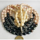 NECKLACE OF FOUR STRANDS OF BAROQUE PEARLS, CHAMPAGNE, PINK AND DARK MULTI-COLOURS, APPROXIMATELY