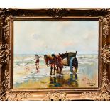 CEADDEWY(?)- 'THE COCKLE GATHERER', 20th CENTURY OIL ON CANVAS, SIGNED LOWER RIGHT AND FRAMED,