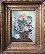 UNSIGNED PAIR OF OIL ON CANVAS 'FLORAL STUDIES', EACH APPROXIMATELY 30 x 20cm