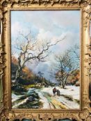 A C ROBINSON- 'THE TRAVELLERS IN THE SNOW', LATE 19th CENTURY OIL ON CANVAS, SIGNED LOWER RIGHT,