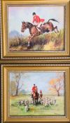 HOLLOWAY- 'THE HUNTSMAN' AND 'THE PACK', PAIR OF OIL ON BOARDS, SIGNED BOTTOM RIGHT WITH GILDED