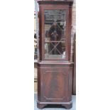 20th century mahogany single door glazed corner display cabinet. Approximately. 184cm H x 67cm W x