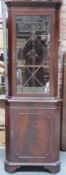 20th century mahogany single door glazed corner display cabinet. Approximately. 184cm H x 67cm W x