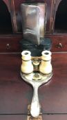 SILVER BACK MIRROR, SILVER CIGARETTE CASE AND PAIR OF FRENCH IVORY OPERA GLASSES AND CASE, CIGARETTE