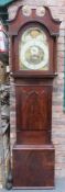19th century Mahogany cased longcase clock with handpainted and enamelled rolling moon dial, by