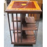 19th century shell inlaid mahogany revolving bookcase. Approximately. 85.5cm H x 54cm W