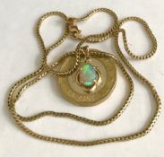 GOLD 9ct BOX CHAIN NECKLACE AND OPAL SET PENDANT, APPROXIMATELY 46cm LONG AND GROSS WEIGHT