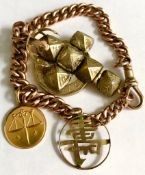 9ct GOLD BRACELET AND 9ct MASONIC BALL PLUS 18ct AND 14ct CHARMS, TOTAL GROSS GOLD WEIGHT