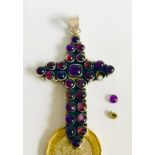 UNHALLMARKED SILVER AND AMETHYST CROSS, APPROXIMATELY 6cm LONG