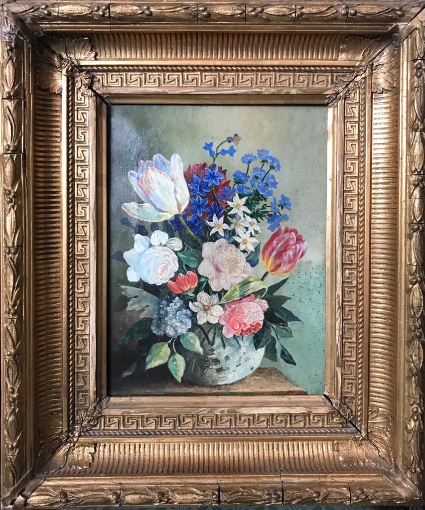 UNSIGNED PAIR OF OIL ON CANVAS 'FLORAL STUDIES', EACH APPROXIMATELY 30 x 20cm - Image 2 of 2