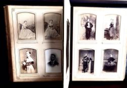 VICTORIAN LEATHER BOUND PHOTOGRAPH ALBUM CONTAINING APPROXIMATELY SIXTY-ONE PHOTOGRAPHS INCLUDING