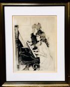PAUL CESAR HELLEU, 'THE PIANO LESSON', ETCHING, SIGNED IN PENCIL BOTTOM LEFT, FRAMED AND GLAZED,