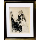 PAUL CESAR HELLEU, 'THE PIANO LESSON', ETCHING, SIGNED IN PENCIL BOTTOM LEFT, FRAMED AND GLAZED,