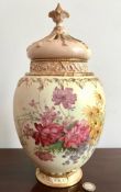 FINE BULBOUS ROYAL WORCESTER VASE AND PIERCED COVER, APPROXIMATELY 34cm HIGH