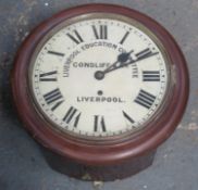 Late 19th/Early 20th century mahogany cased Liverpool Education Committee circular wall clock, by