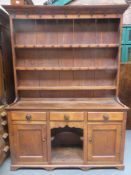 18th/19th century oak welsh style kitchen dresser with plate rack. Approximately. 197cm H x 141.