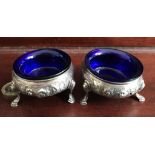 PAIR OF OPEN SILVER SALTS WITH LINERS, APPROXIMATELY 1812 (LETTER OBSCURE), SILVER WEIGHT