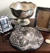 SILVER BOWL, SMALL SILVER PHOTO FRAME, SILVER MIRROR AND 925 STAMPED PHOTO FRAME (RIGHT)