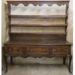 19th century oak Welsh style kitchen dresser with plate rack, on cabriole supports. Approx. 200cms H