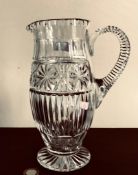 GOOD QUALITY HEAVY CUT-GLASS WATER JUG/VASE, APPROXIMATELY 22cm HIGH
