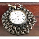 SWISS MADE 935 SILVER COLOURED POCKET WATCH FOR JOHN MYERS & CO, WESTMINSTER BRIDGE ROAD LONDON,