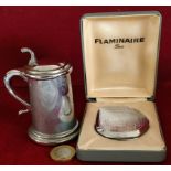 TANKARD FORM DUNHILL LIGHTER, PLUS CASED FLAMINAIRE LIGHTER