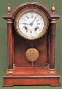 Late 19th/Early 20th century Mahogany Pillar clock, with circular enamelled dial. Approx. 35cm X