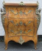 Good quality French style Baroque/Louis XV style Figured Walnut veneered and marble topped three