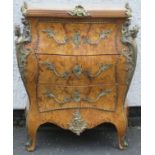 Good quality French style Baroque/Louis XV style Figured Walnut veneered and marble topped three