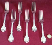 SET OF SIX EARLY VICTORIAN HALLMARKED SILVER FORKS, LONDON ASSAY DATED 1841 BY BENJAMIN SMITH II,