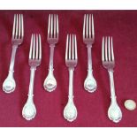 SET OF SIX EARLY VICTORIAN HALLMARKED SILVER FORKS, LONDON ASSAY DATED 1841 BY BENJAMIN SMITH II,