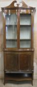 19th century mahogany inlaid serpentine fronted display cabinet. Approx. 225cms H x 86cms W