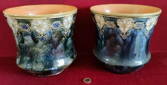 PAIR OF ROYAL DOULTON ART NOUVEAU STYLE JARDINIERES, APPROXIMATELY 20cm HIGH