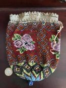 EARLY VICTORIAN BEAD WORK PURSE WITH DRAW-STRING CLOSURE