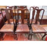 Set of six early 20th century mahogany dining chairs on stretchered supports