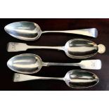 PAIR OF SILVER VICTORIAN SERVING SPOONS, LONDON 1856, POSSIBLY EDWARD EAST, ANOTHER LONDON 1808 PLUS