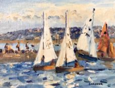 KEITH GARDNER RCA, 'WEST KIRBY DINGHIES', CIRCA 2000, OIL ON BOARD, SIGNED LOWER RIGHT, UNFRAMED,