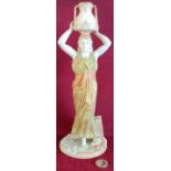 ROYAL WORCESTER HANDPAINTED AND GILDED BLUSH IVORY FIGURE DEPICTING FEMALE WATER CARRIER, STAMPED TO