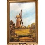 PRIMITIVE NAIVE OIL ON BOARD PAINTING DEPICTING BIDSON HILL WINDMILL. APPROX. 45 X 27CM