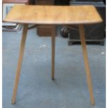 Ercol mid 20th century light oak three legged dining table extension leaf. Approx. 71cm H x 68.5cm W