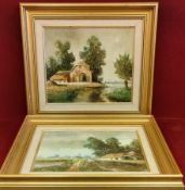 BERNARD HENDRIK SLOTMAN, PAIR OF FRAMED OIL ON BOARDS DEPICTING COUNTRYSIDE SCENES ALONGSIDE A