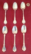 SET OF SIX EARLY VICTORIAN HALLMARKED SILVER SPOONS, LONDON ASSAY DATED 1841 BY BENJAMIN SMITH II,