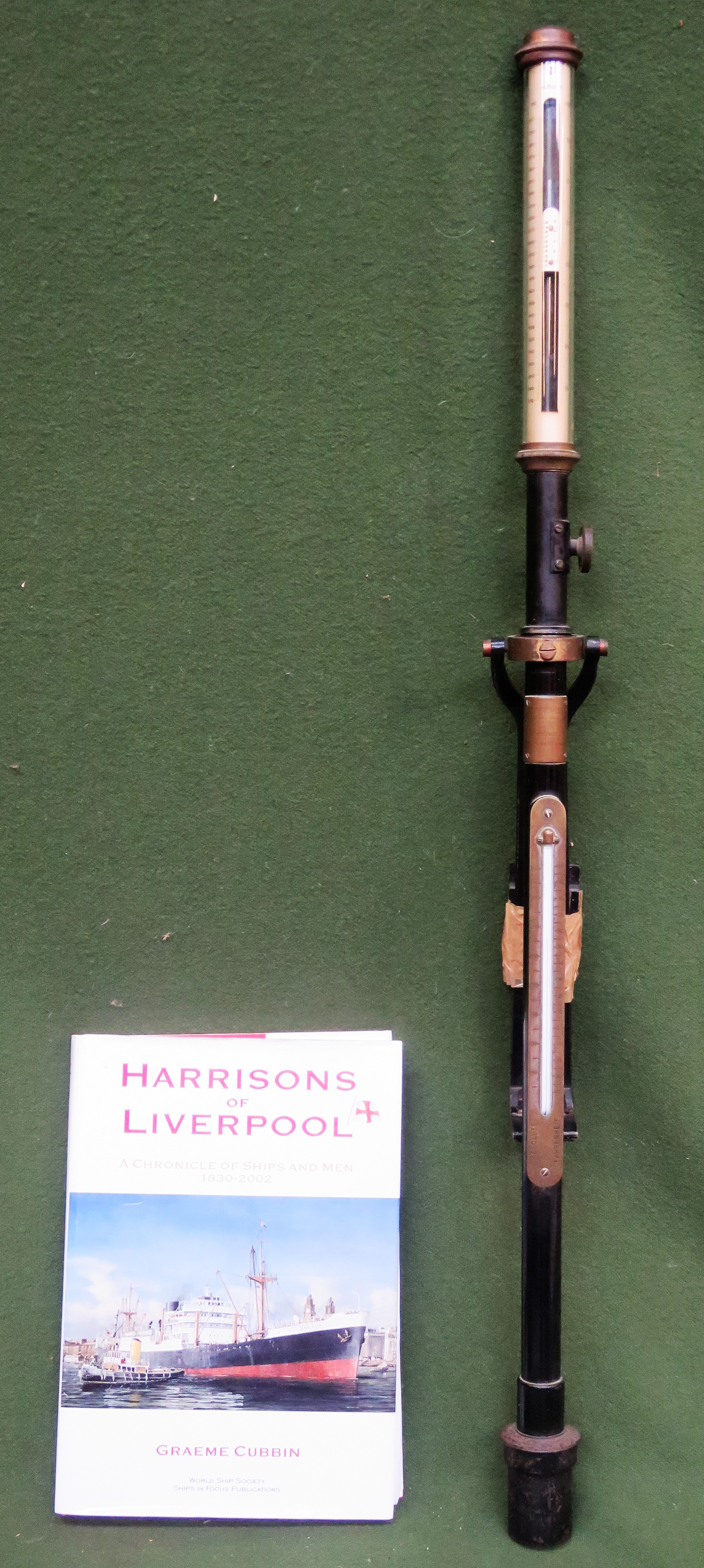 Early 20th century Chadburns stick barometer. Approx. 93cm H, Plus Harrisons of Liverpool hardback