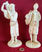 PAIR OF ROYAL WORCESTER BLUSH IVORY HANDPAINTED AND GILDED FIGURES DEPICTING WATER CARRIERS, BOTH