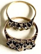 TWO 9ct GOLD DRESS RINGS, ONE SET WITH FIVE BRIGHT DIAMONDS AND THE SECOND RING SET WITH DARK