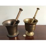 EARLY CAST BRASS PESTLE & MORTAR PLUS ANOTHER