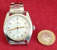 CASED STAINLESS STEEL ROLEX OYSTER PERPETUAL PRECISION WRISTWATCH